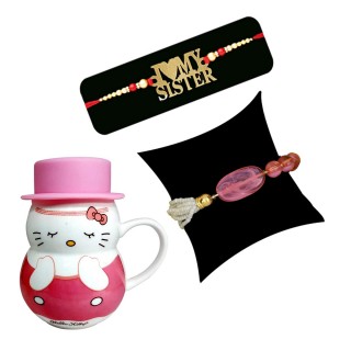 I Love My Sister Rakhi and Designer Bracelet with Kitty Coffee Mug