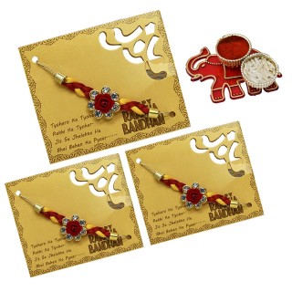 Mauli Thread Rakhi For Brothers with Chopra & Roli Chawal - Set of 3 Rakhies