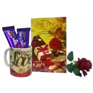 Gift For Girlfriend For Valentine Day, Birthday - Love Quote Mug, Love Greeting Card, Chocolate & Artificial Red Rose
