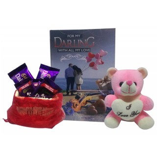 Love Gift Combo for Girls | Love Record Book, Teddy Bear, Gift Basket and Cadbury Chocolate Gift Pack