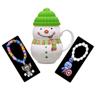 Gift for Kids, Children - Ceramic Mug with Lid and 2 Cartoon Wrist Band / Bracelet