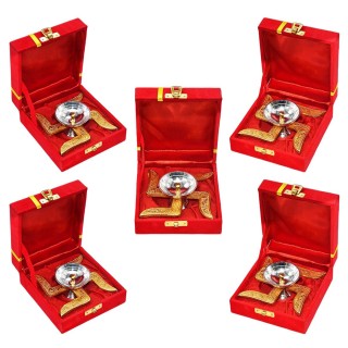 Swastik Diya with Velvet Gift Box for Pooja & Wedding Return Gifts (Pack of 5)
