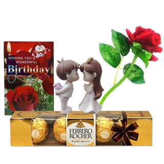 Birthday Gift for Girlfriend, Boyfriend - Greeting Card, Couple Showpiece, Red Rose Flower, Chocolate Box