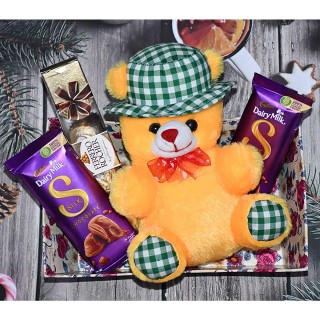 Chocolates Gift Hamper - Teddy Bear, Chocolate, Decorative Basket - Birthday Gift for Kids, Girls, Boys