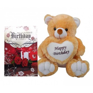 Happy Birthday Soft Teddy Bear & Birthday Wishes Greeting Card