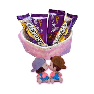 Basket with Chocolate and Love Couple Showpiece - Love Gift