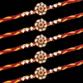 Kundan Moli Rakhi for Brother - Pack of 5 Stone Rakhi
