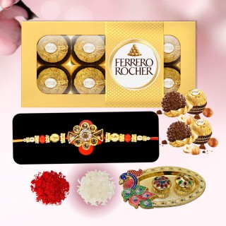 Kundan Rakhi for Brother with Chocolate Box