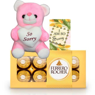 Apology / Sorry Gift for Boyfriend, Girlfriend - Sorry Card, Gift Box with Soft Toy Teddy Bear and Chocolate Box