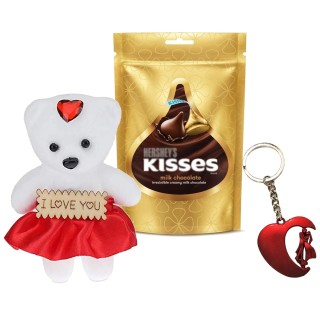Love Gift for Girls, Boys - Chocolate Gift with Small Teddy and Key Chain