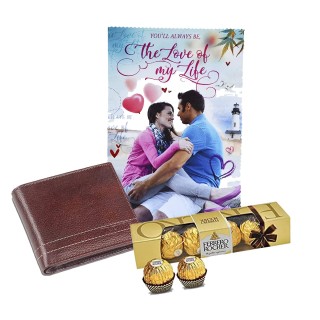 Black Genuine Leather Wallets For Men & Boys | Love Greeting card with Chocolate