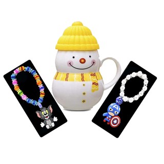 Gift for Kids, Children - Ceramic Mug with Lid and 2 Cartoon Wrist Band / Bracelet