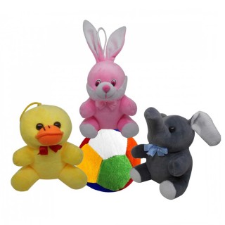 Stuffed Soft Toy Combo Of 4 Duck, Elephant, Rabbit And Ball