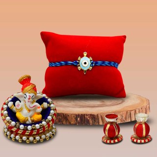 Turtle with Evil Eye Rakhi for Bhai with Ganesha Statue