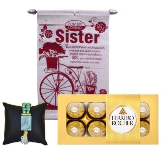 Gift Set for Sister - Scroll Card with Stone Bracelet and Chocolate Box