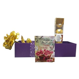 Birthday Gift for Girlfriend or Wife - Birthday Greeting Card with Artificial Golden Rose & Ferrero Rocher Pack 4