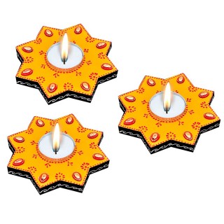 Star Shape Wooden Tea Light Candle Holder With Candles
