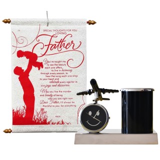 Gift for Father - Scroll Card and Airplane Table Clock Showpiece