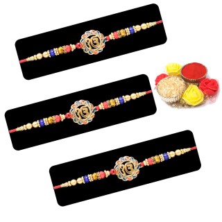 Set of 3 Ek Onkar Rakhi for Brother with Decorative Chopra