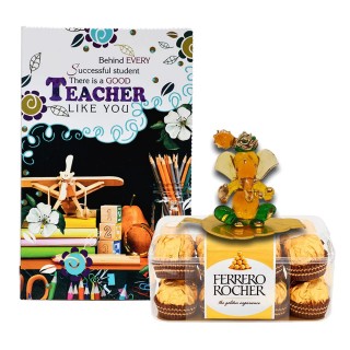 Teachers Day Gift By Students - Greeting Card - Ganesha Crystal Showpiece - Chocolate Box
