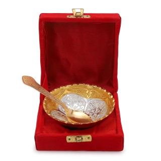 Silver & Gold Plated Bowl Spoon Set with Velvet Gift Box