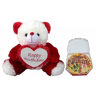 Happy Birthday Teddy With Pizza Themed Greeting Card