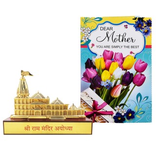 Gift for Mom - Greeting Card with Shri Ram Mandir Model Showpiece