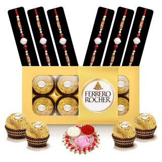 Bhai Dooj Tikka for Brother - Pack of 6 Thread with Chocolate Box with Decorative Chopra