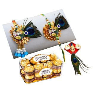 Radha Krishna Rakhi Set for Brother and Bhabhi with Gift and Roli Chawal Chopra