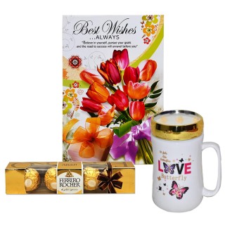 Best Wishes Greeting Card With Coffee Mug & Chocolate