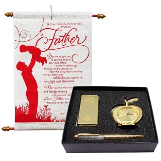 Gift for Father - Scroll Card and Paperweight, Pen and Apple Clock