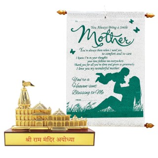 Gift for Mother - Scroll Card with Ayodhya Shri Ram Mandir Showpiece