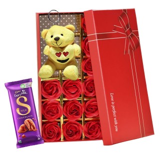 Best Gift for Girlfriend, Boyfriend - Love Gift Box with Soft Teddy Keychain, Chocolate - Birthday Gift - Anniversary Gift