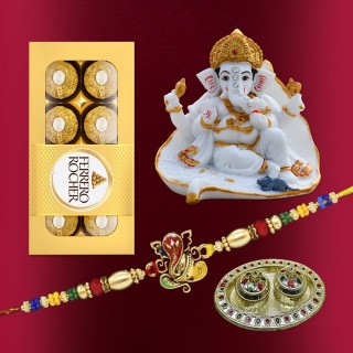 Ganesh Ji Rakhi for Brother with Lord Ganesha Idol and Chocolate Box