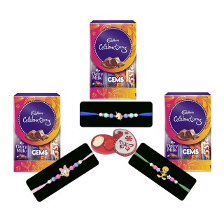 Cartoon Rakhi with Chocolate Box for Younger Brother and Sister - Set of 3