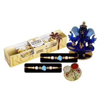 Bhai Dooj Gift for Bhai - Stone Thread Pack of 2 - Gnaesha Showpiece - Chocolate Box