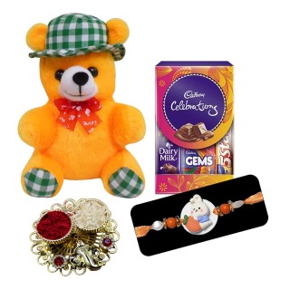 Toy Rakhi for Kids with Teddy Bear Toy, Chocolate Box and Roli Chawal Chopra