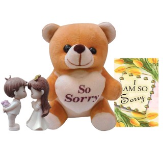 Sorry Gift for Girlfriend, Boyfriend - Apology Greeting Card, Sorry Teddy Bear and Couple Showpiece