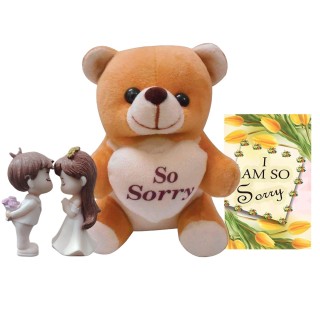 Sorry Gift for Girlfriend, Boyfriend - Apology Greeting Card, Sorry Teddy Bear and Couple Showpiece