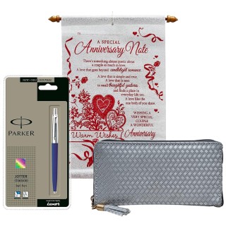 Anniversary Gift For Couple - Anniversary scroll Card, Women's Wallet & Parker Pen