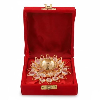 Crystal Lotus Diya Set with Gift Box | Return Gift for Pooja, Wedding