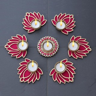 Lotus Tealight Candle Holder with Candles for Home Decor, Diwali Decoration Decorative Rangoli Candles