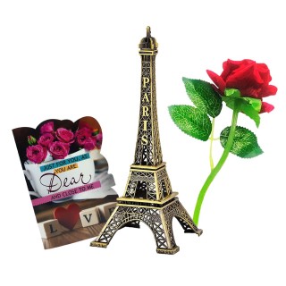 Unique Love Gift for Girlfriend, Boyfriend - Love Greeting Card, Red Rose Flower, Eiffel Tower