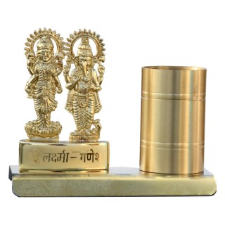 Metal Laxmi Ganesha Idol with Pen Stand Showpiece - Diwali Gift