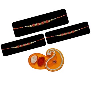 Rudraksh Rakhi Set of 3 for Brother, Chopra with Roli Chawal