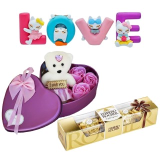 Love Gift for Girlfriend, Wife - Love Couple Showpiece and Chocolate Pack - Valentine Day Gift