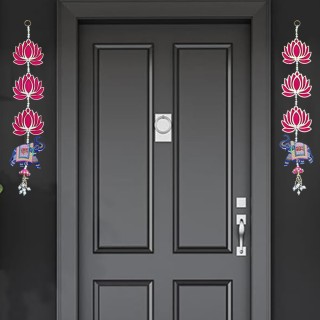 Lotus with Elephant Shubh Labh Wall Hanging for Entrance Door, Pooja Room (22 Inch)