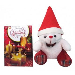 Christmas Gift Combo - Greeting Card, Soft Toy with Christmas Cap
