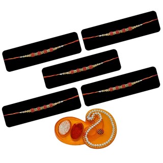 Set of 5 Rudraksh Rakhi for Brother, Chopra with Roli Chawal