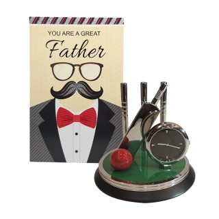 Unique Gift for Father - Greeting Card and Cricket Clock Showpiece